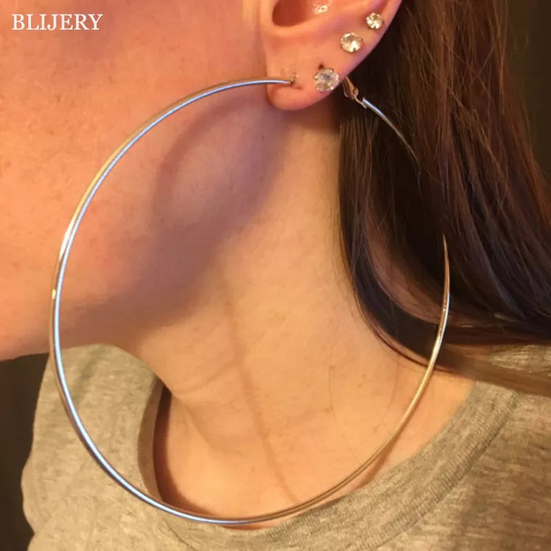 BLIJERY Exaggerated 12CM Oversized Hoop Earrings Basketball Brincos Smooth Big Circle Earrings