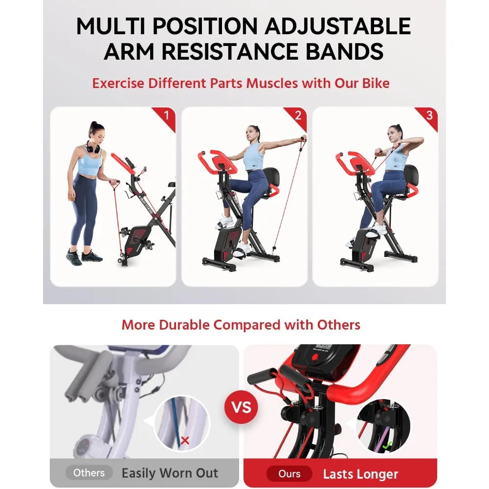 Foldable Fitness Stationary Bike Machine, Magnetic X-Bike with 8-Level Adjustable Resistance, Sports