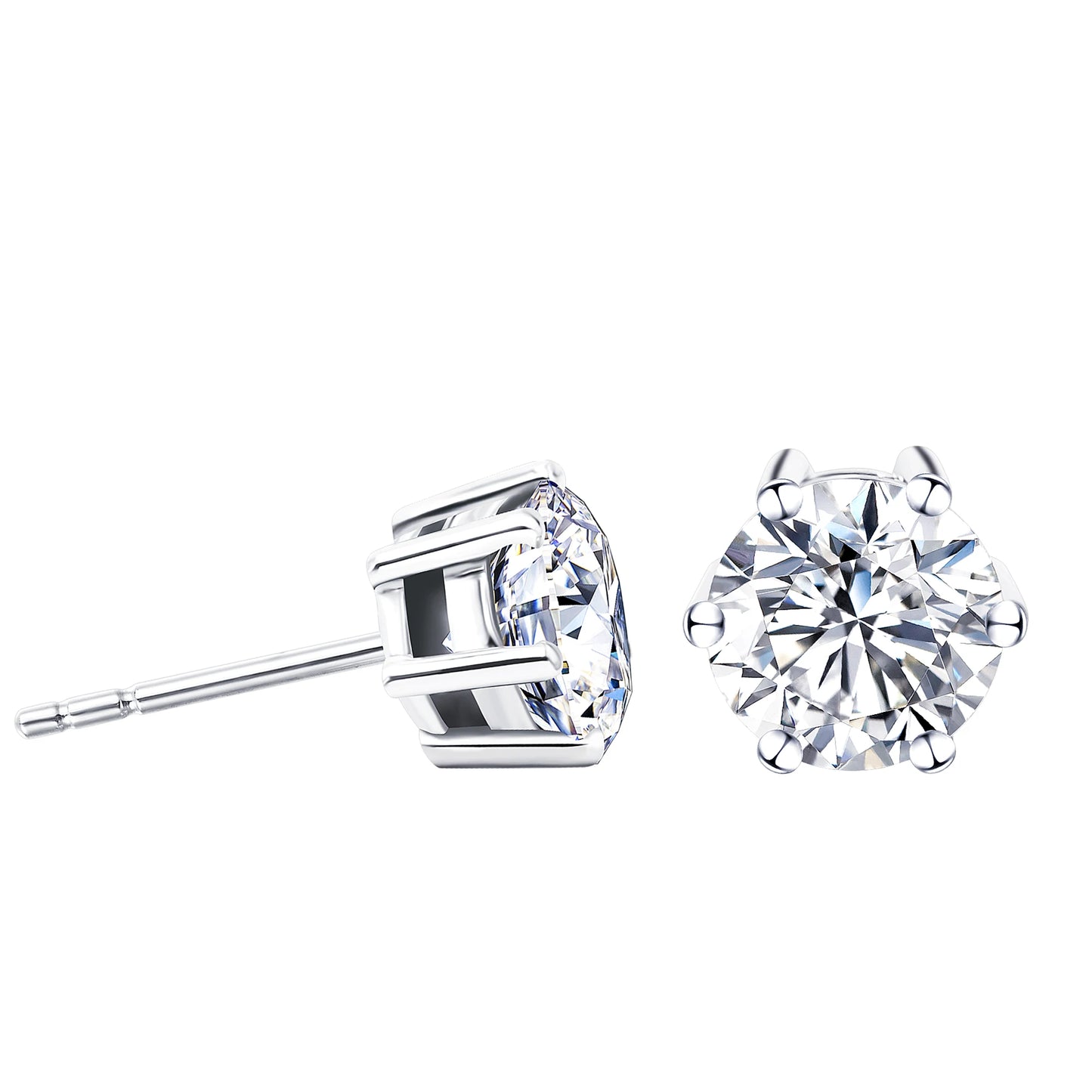 2ctw Round Moissanite Diamonds Silver Stud Earrings 925 Women 5mm/6.5mm DF White Stones