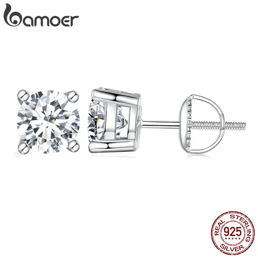 BAMOER Moissanite Earrings for Women Solid 925 Sterling Silver Heart Prong 2CTW D VVS1 Lab Diamonds