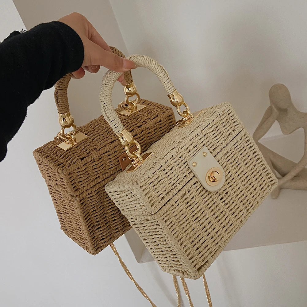 Rattan Straw Shoulder Bag Women Woven Basket Messenger Bag