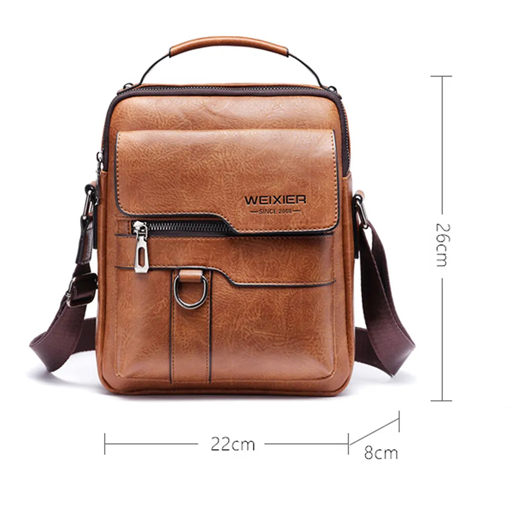 Vintage PU Crossbody Bags Mens Leather Mobile Phone Pouch Multi-pocket Men Shoulder Bag