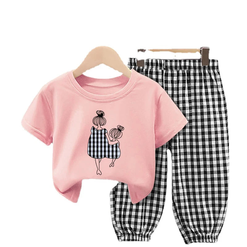 Summer Sets Children's Clothing Cute Fashion Cotton T-shirt Top Pants 2pcs Baby Girl Clothes