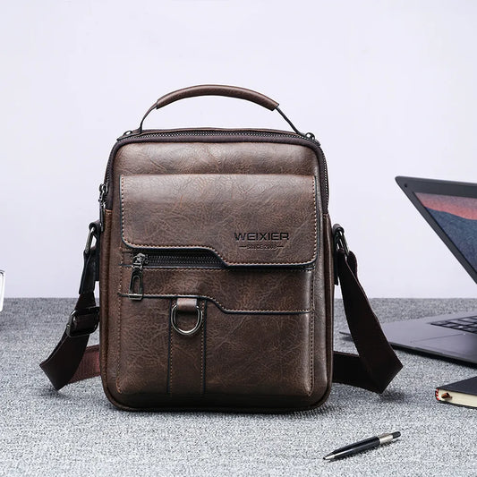 Vintage PU Crossbody Bags Mens Leather Mobile Phone Pouch Multi-pocket Men Shoulder Bag