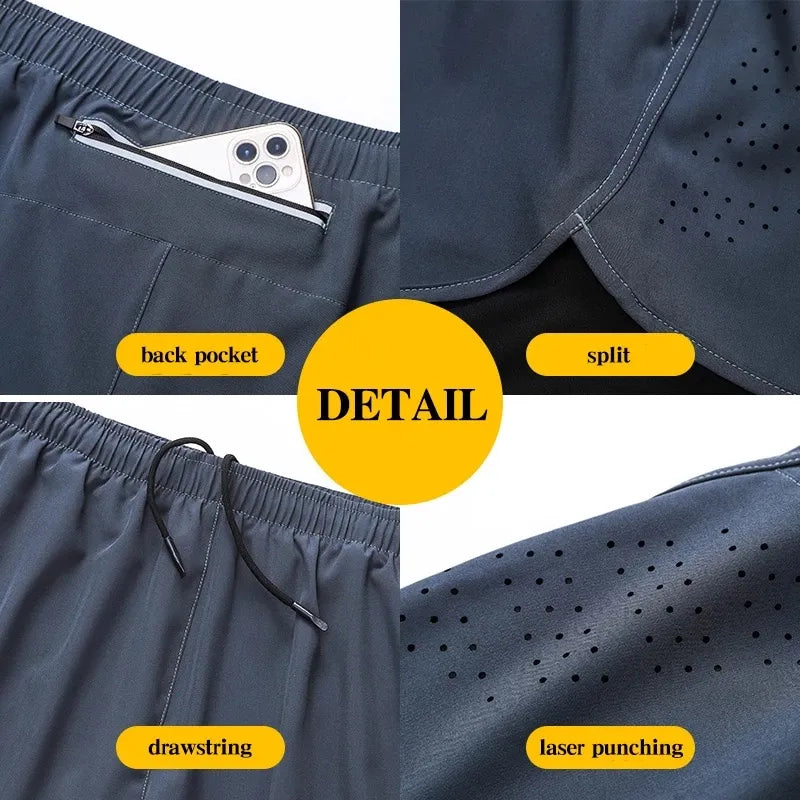 Men's Running Shorts Quick-drying Fitness Black Double Layer Shorts