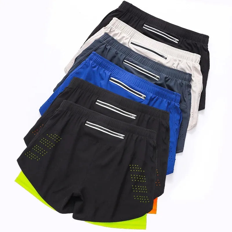 Men's Running Shorts Quick-drying Fitness Black Double Layer Shorts