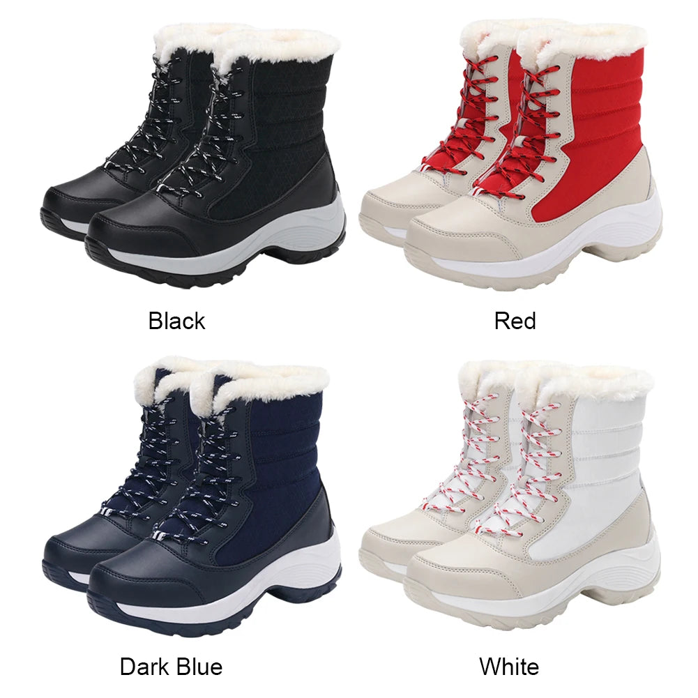 Women Winter Boots Female Long Plush Warm Heels Waterproof