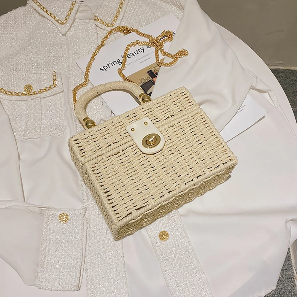 Rattan Straw Shoulder Bag Women Woven Basket Messenger Bag