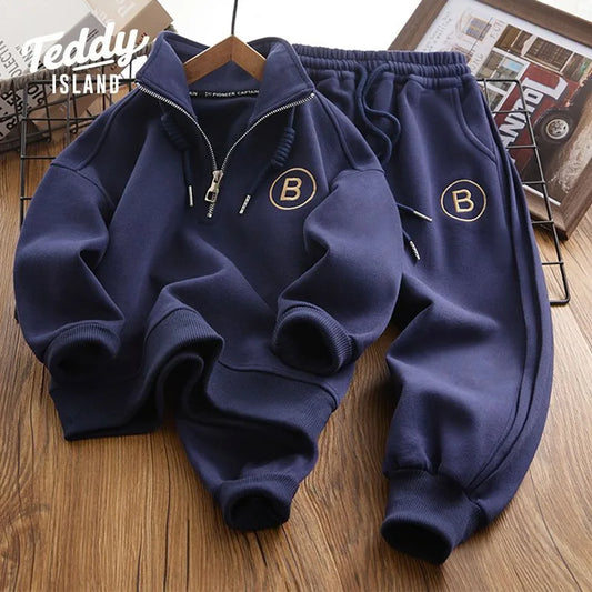 8+Y Children's Winter New Set Big Boy Casual Fashion Long sleeved Pants Thickened Outdoor Sports Set 2024