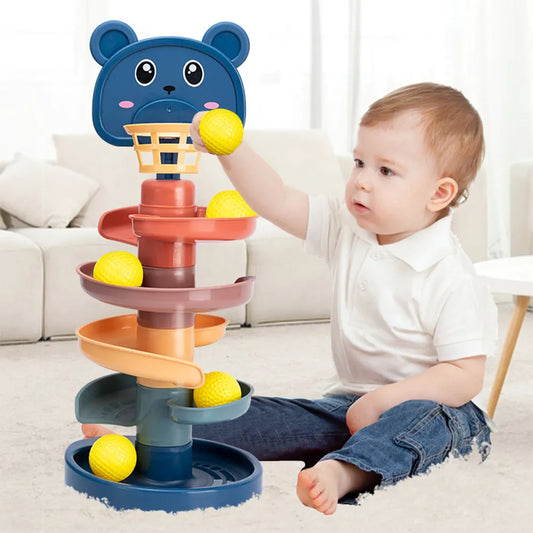 Montessori Baby Toys Rolling Ball Pile Tower Early Educational Toy For Babies Rotating Track Baby Gift