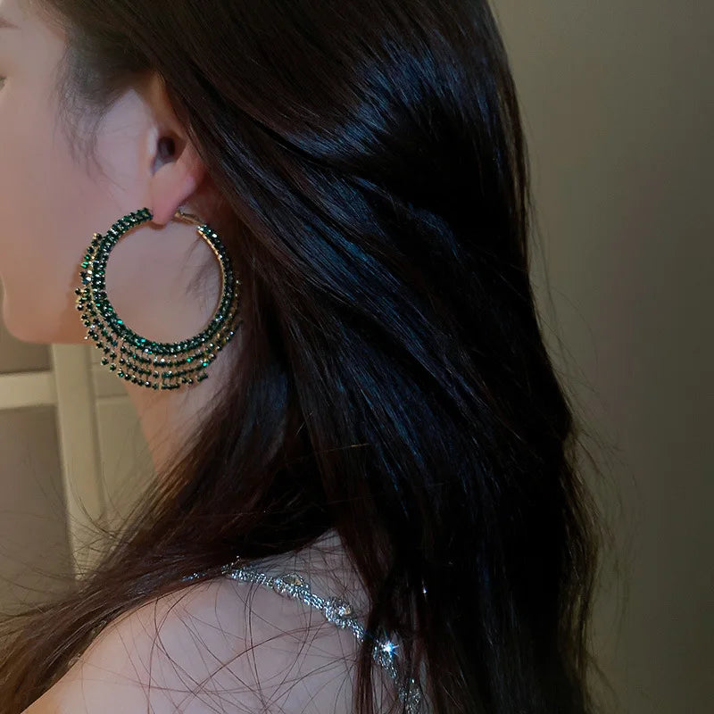 Europe And America Full Rhinestone Large Hoop Earrings For Women