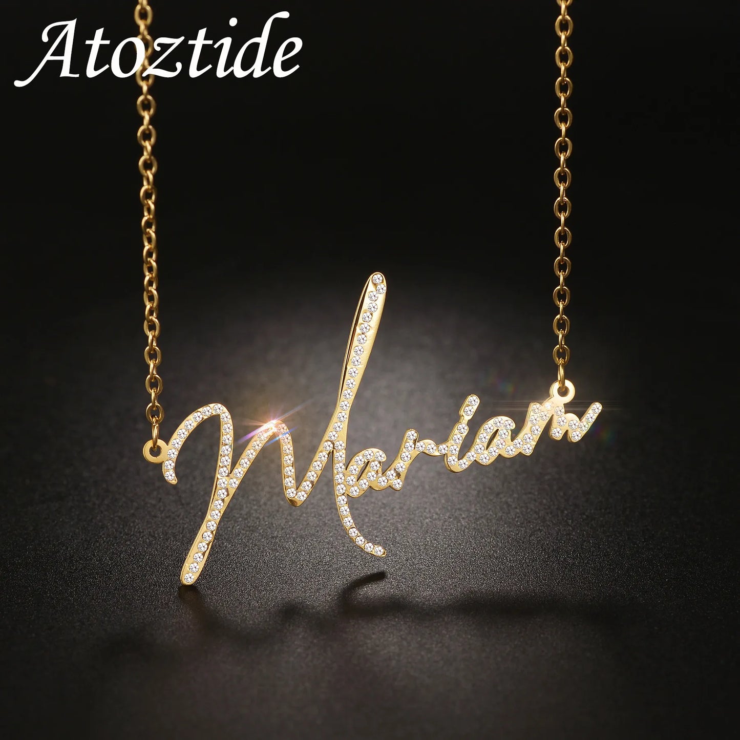 Atoztide Personalized Custom Name Necklaces for Women Stainless Steel Zircon Butterfly Nameplate Pendant