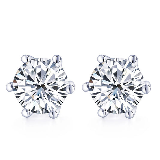 2ctw Round Moissanite Diamonds Silver Stud Earrings 925 Women 5mm/6.5mm DF White Stones