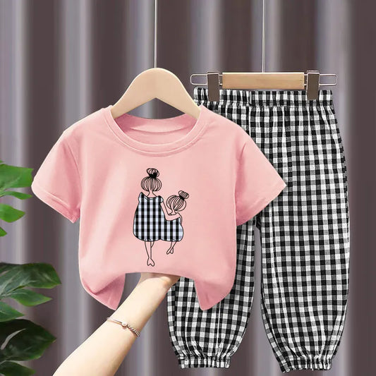 Summer Sets Children's Clothing Cute Fashion Cotton T-shirt Top Pants 2pcs Baby Girl Clothes