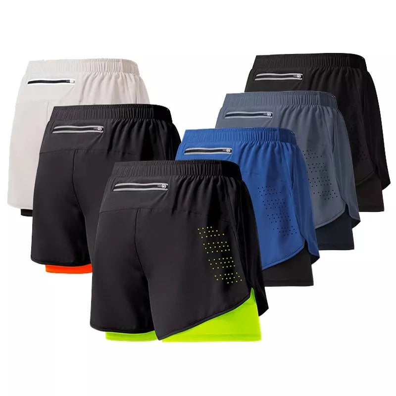 Men's Running Shorts Quick-drying Fitness Black Double Layer Shorts