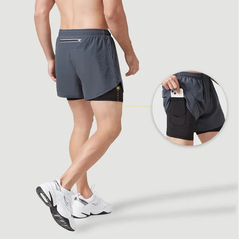 Men's Running Shorts Quick-drying Fitness Black Double Layer Shorts