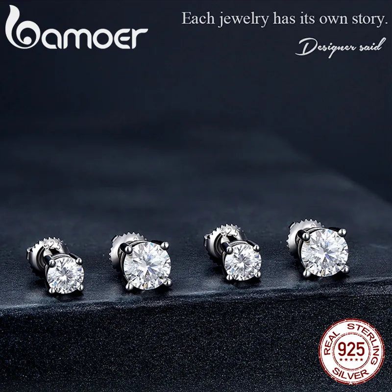 BAMOER Moissanite Earrings for Women Solid 925 Sterling Silver Heart Prong 2CTW D VVS1 Lab Diamonds