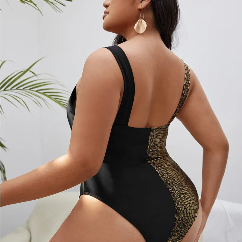 Women's One Piece Big 3XL 4XL Swimwear Summer Retro Plus Size Swimming Suits High Cut Mesh