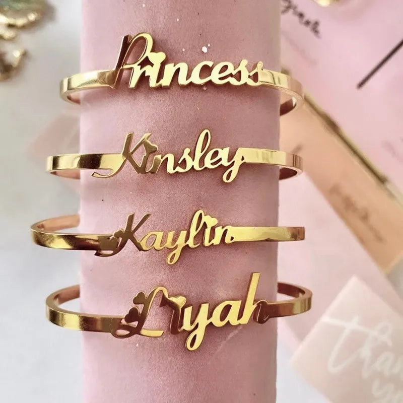 Custom Name Bracelets for Baby Personalized Gold Color Stainless Steel Bangle Customized Children Birth Jewelry