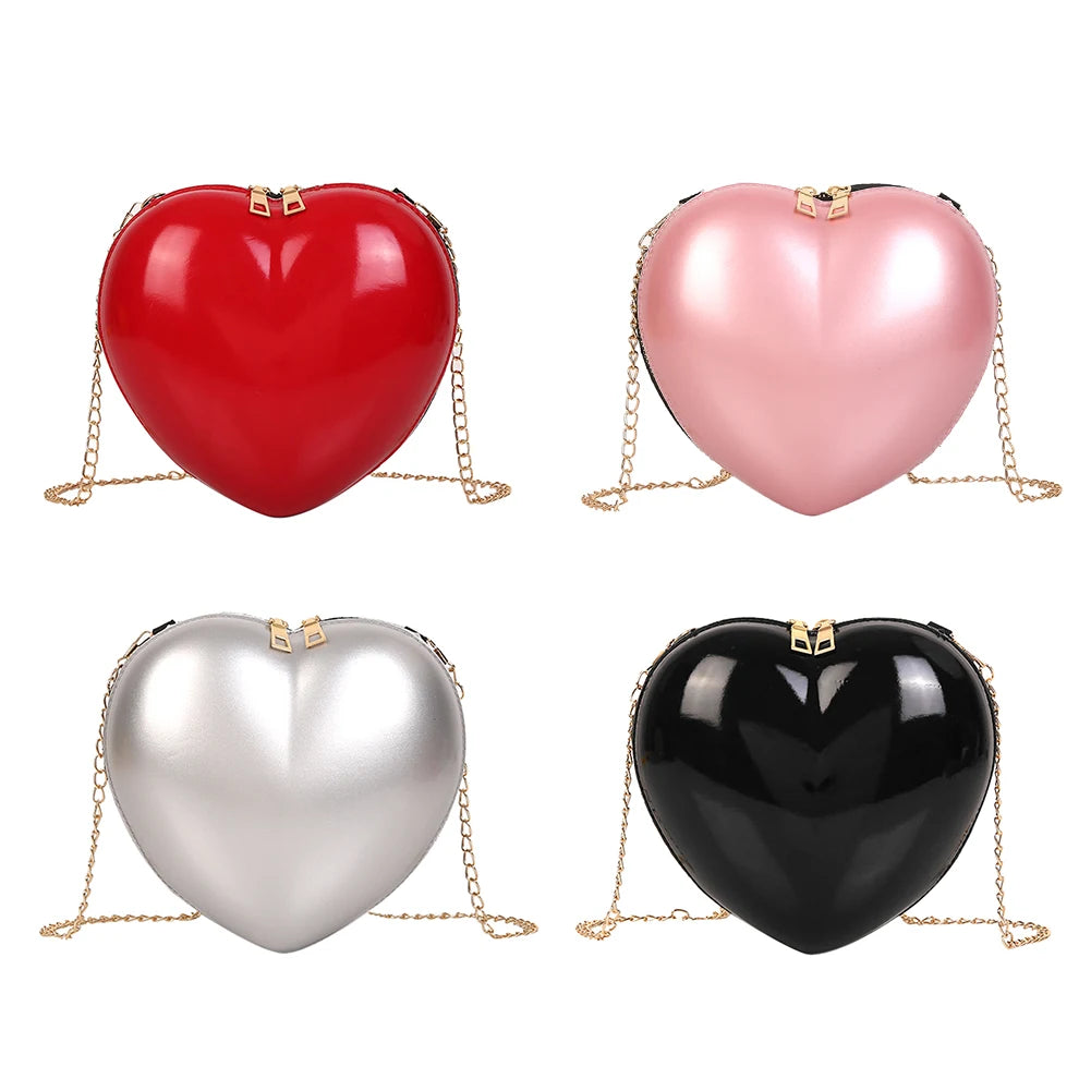 Heart Women Shoulder Solid PVC Messenger Chain Zipper Satchel  Ladies Small Simple Crossbody Handbags