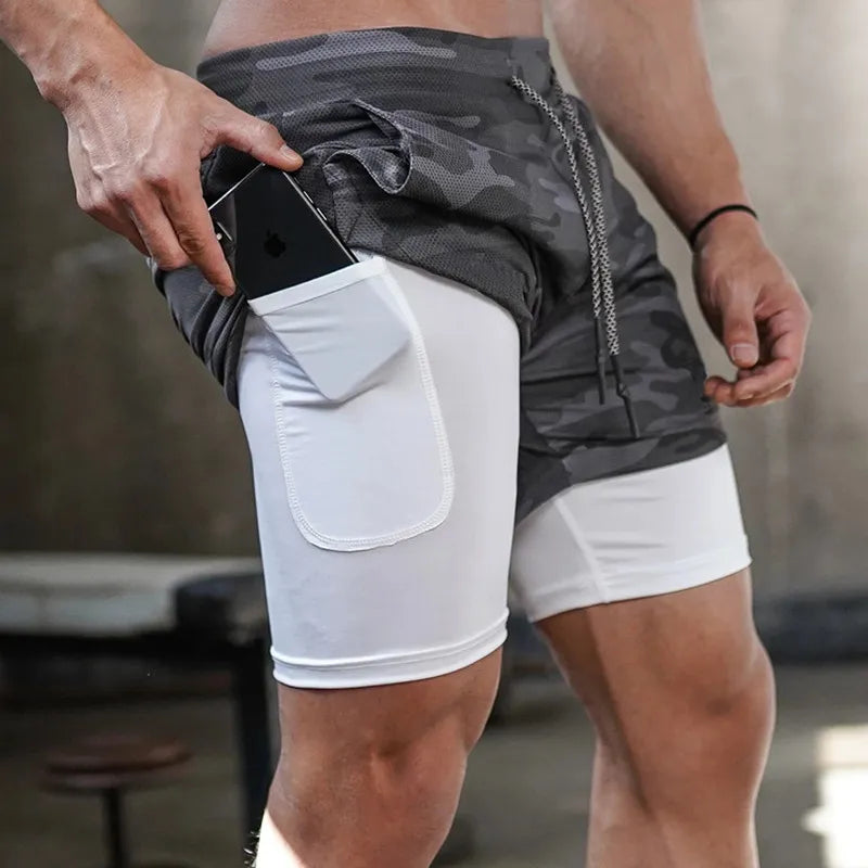 Men Gym Sports Shorts 2 In 1 Quick Dry Workout Training Gym Fitness Jogging Short Pants