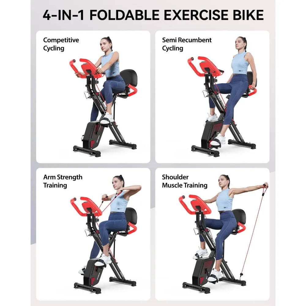 Foldable Fitness Stationary Bike Machine, Magnetic X-Bike with 8-Level Adjustable Resistance, Sports