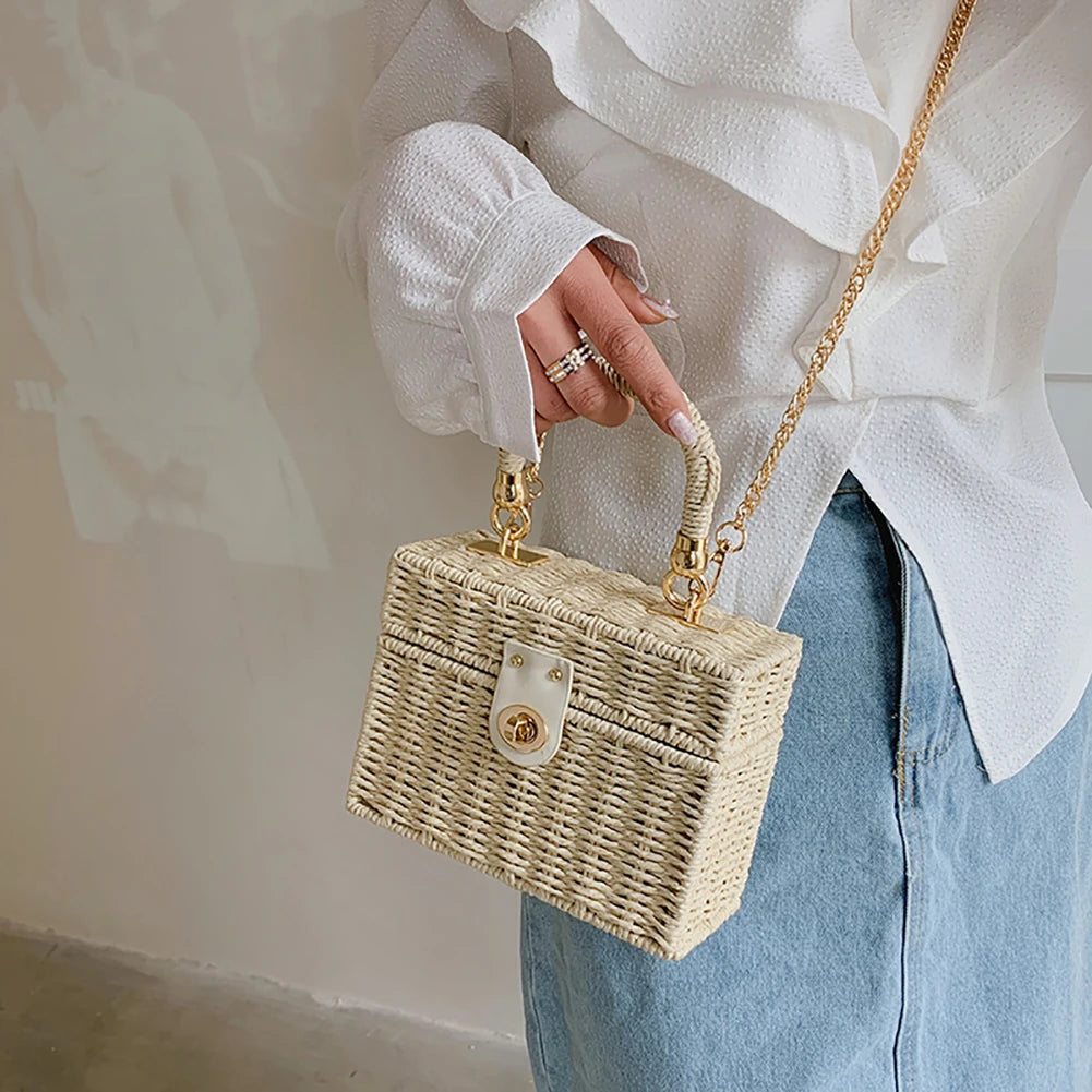 Rattan Straw Shoulder Bag Women Woven Basket Messenger Bag