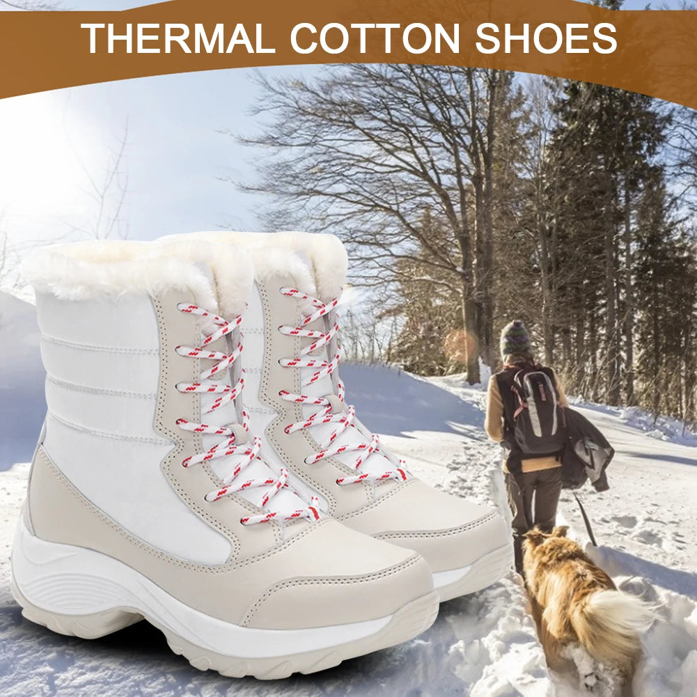 Women Winter Boots Female Long Plush Warm Heels Waterproof