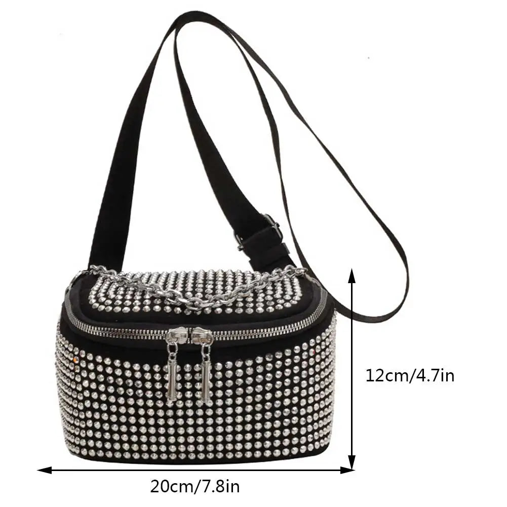 Rhinestone Diamond Chain Crossbody Bags for Women Shoulder Bags Bling Bucket Chest Bag Street