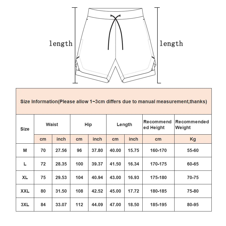 Men Gym Sports Shorts 2 In 1 Quick Dry Workout Training Gym Fitness Jogging Short Pants