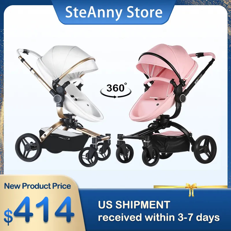 Aulon Baby Stroller Fast Free Shipping  360° Rotation Wagon Pram 3IN1 Baby Carriage Foldable Bassinet Stroller Combo Car Seat