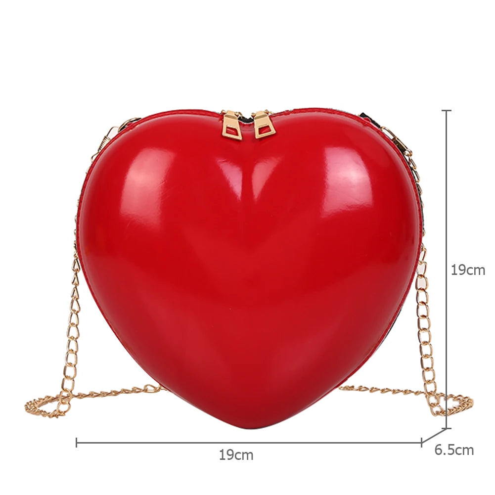 Heart Women Shoulder Solid PVC Messenger Chain Zipper Satchel  Ladies Small Simple Crossbody Handbags