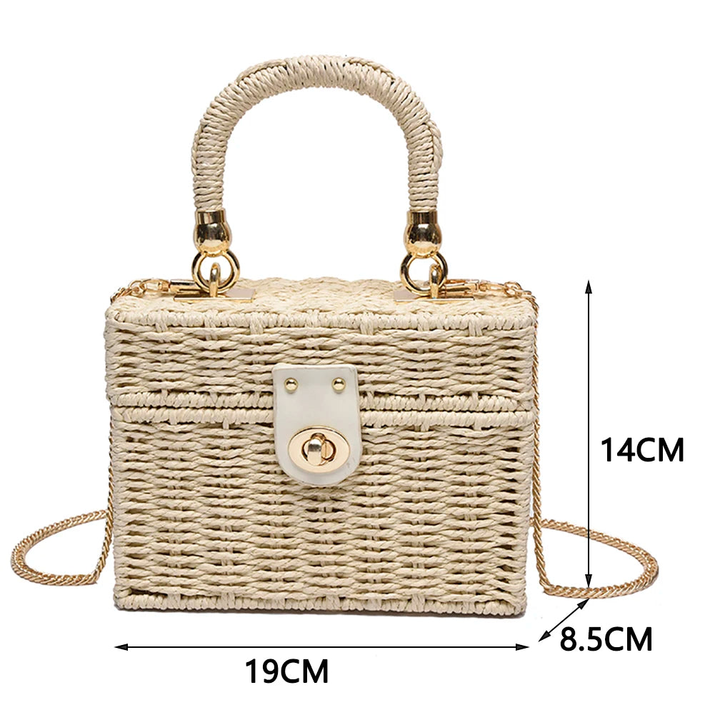 Rattan Straw Shoulder Bag Women Woven Basket Messenger Bag